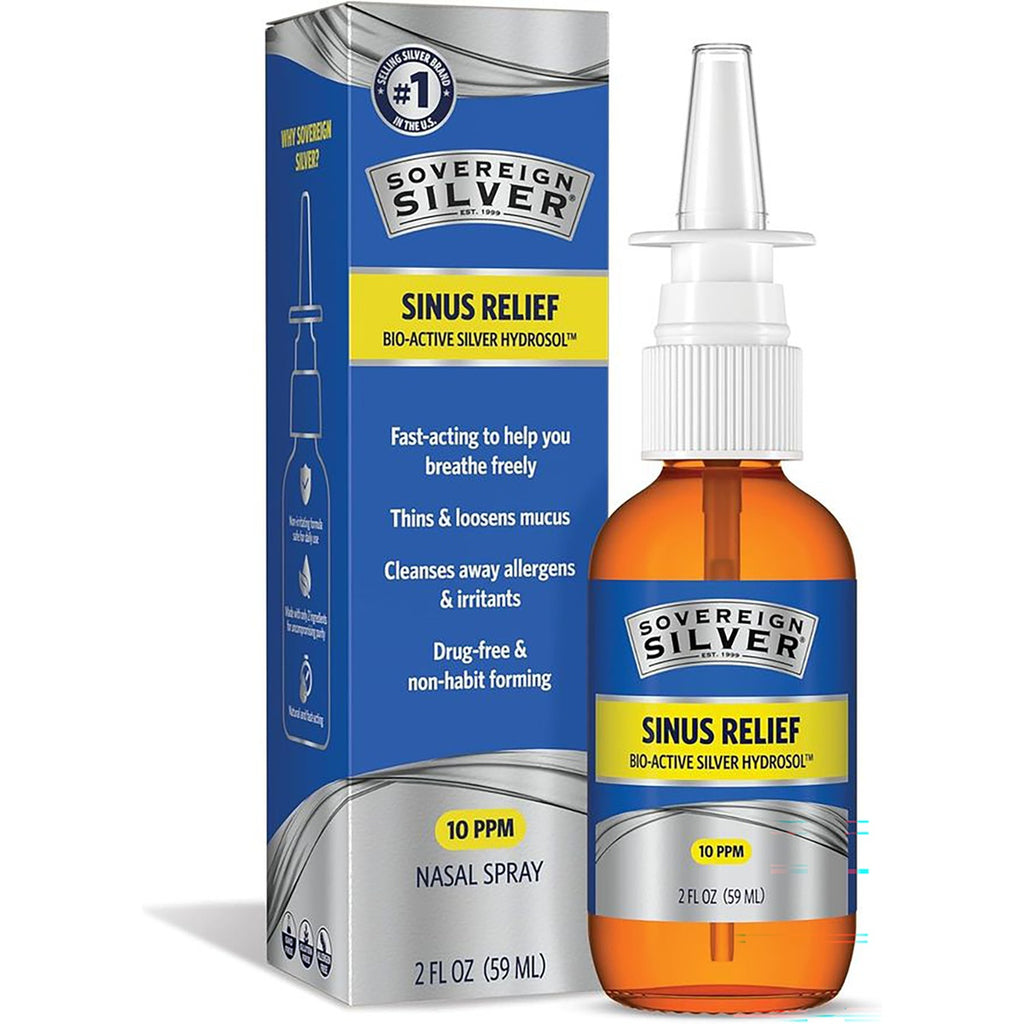 SSL005 | Sovereign Silver Natural Nasal Spray box front, Bio-Active Silver Hydrosol, Sinus Relief, 10 PPM, 2 fl oz - Thumbnail