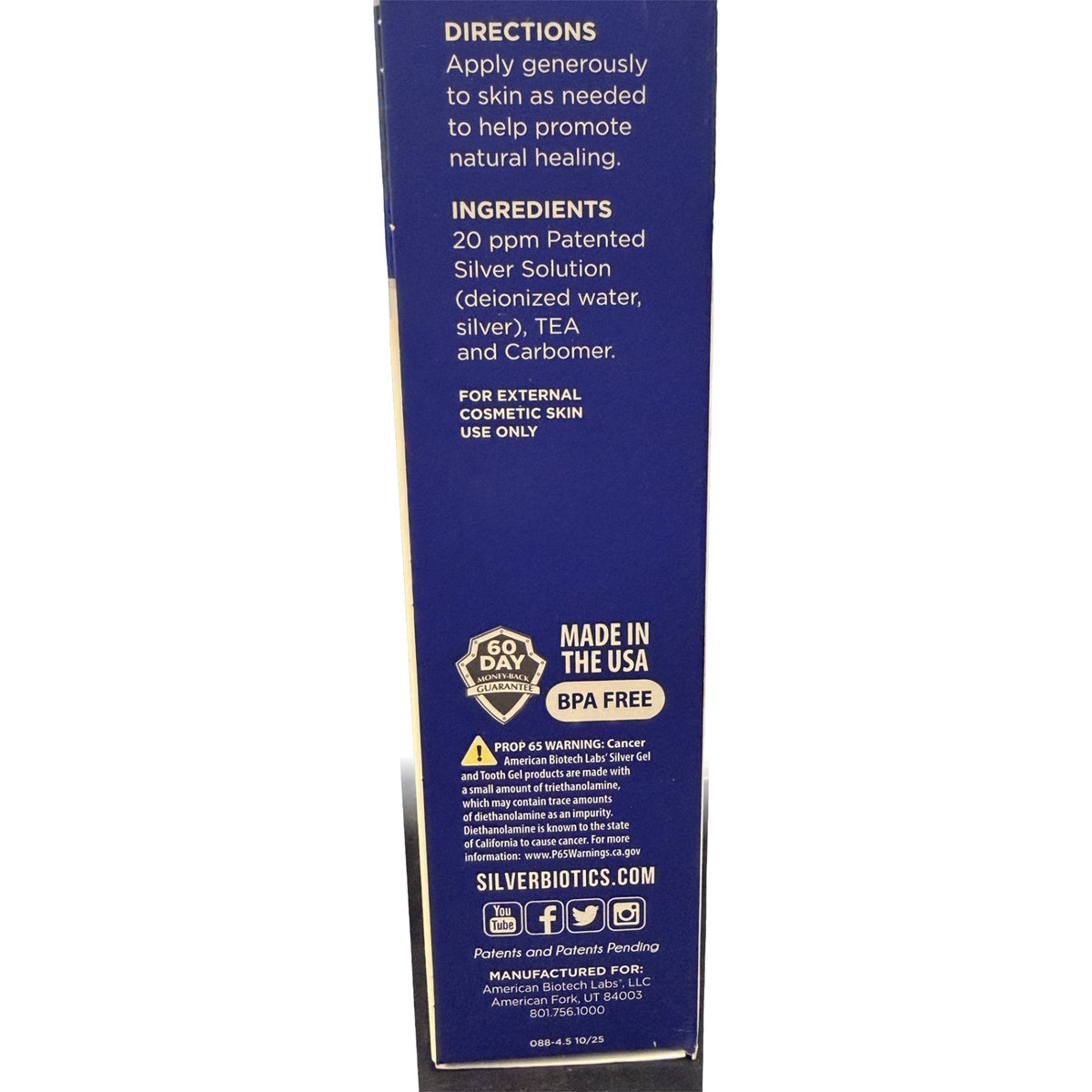 ABL003 | Back of box showing directions, ingredients, warnings, and Made in the USA seal