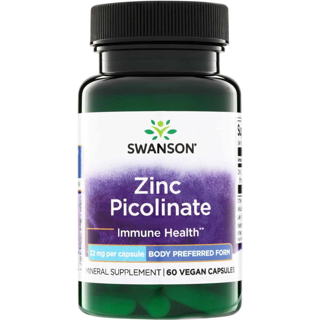 SW2002 | Swanson Zinc Picolinate bottle, 60 vegan capsules, immune health supplement - Thumbnail