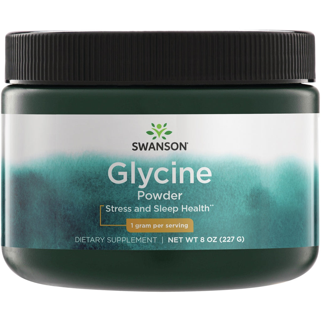 SWU515 | Swanson Glycine Powder jar front, Stress and Sleep Health, Featuring AjiPure, 8 oz - Thumbnail