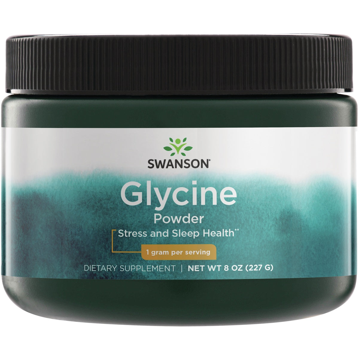 SWU515 | Swanson Glycine Powder jar front, Stress and Sleep Health, Featuring AjiPure, 8 oz