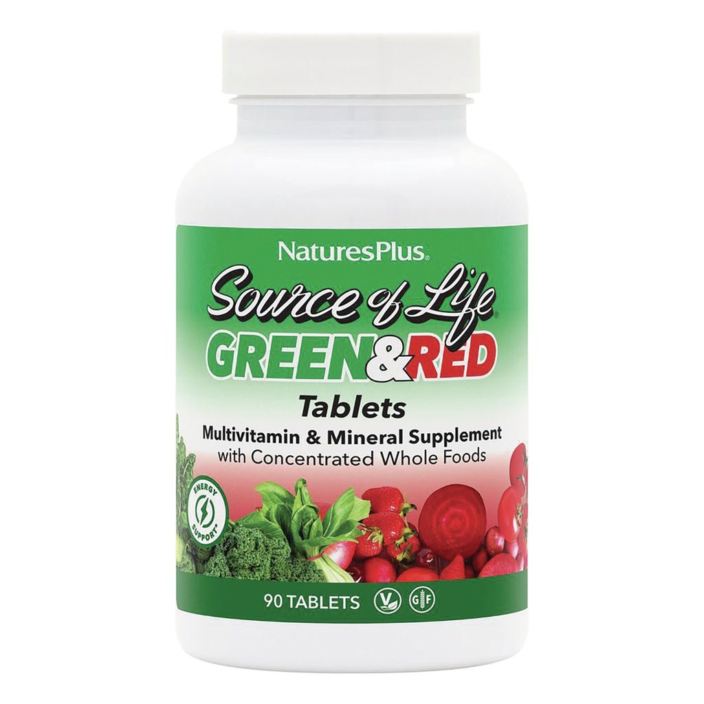 NTP203 | NaturesPlus Green and Red multi-vitamin and mineral supplement bottle, 90 bi-layered tablets - Thumbnail