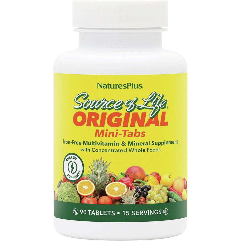 NTP031 | Front view of Nature's Plus Source of Life multivitamin and mineral bottle with yellow label, 90 vegetarian tablets - Thumbnail