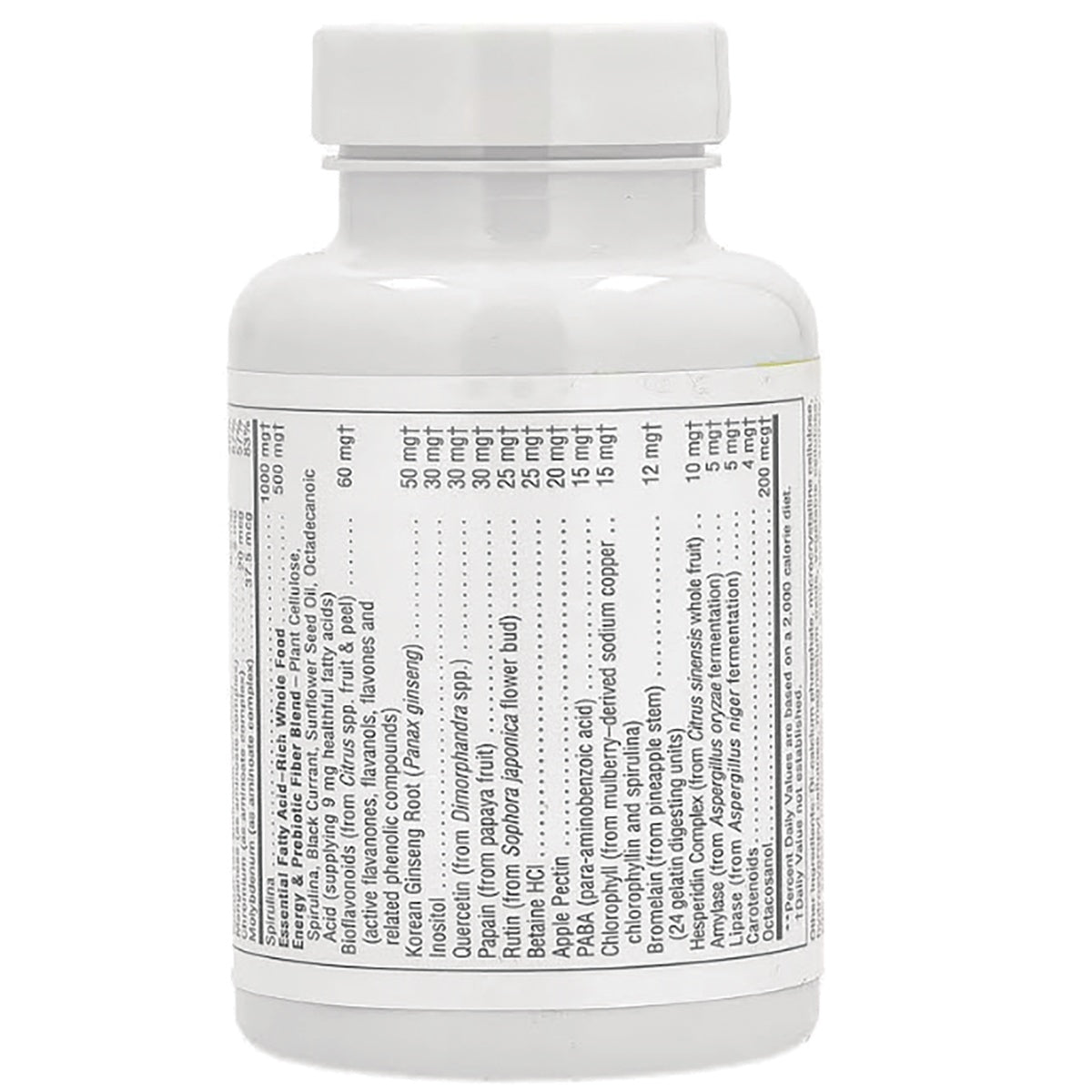 NTP031 | Supplement bottle showing the back label with ingredients and amounts
