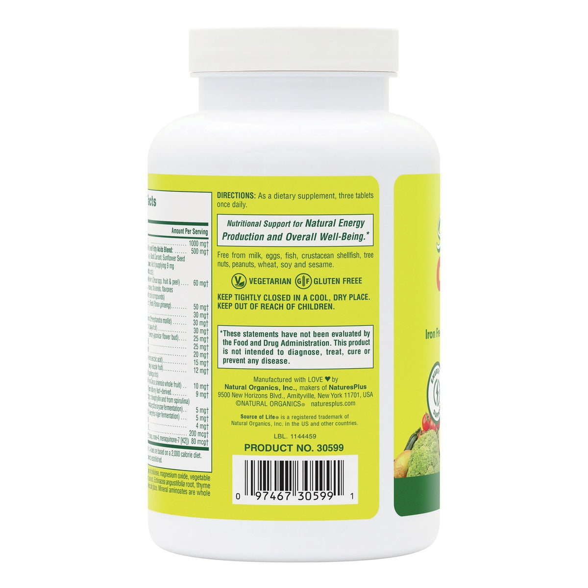 NTP035 | Back label of a dietary supplement bottle with directions, supplement facts, and barcode