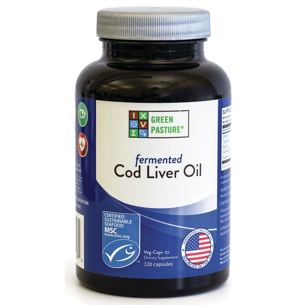 GRP016 | Green Pasture fermented cod liver oil dietary supplement bottle with 120 capsules - Thumbnail