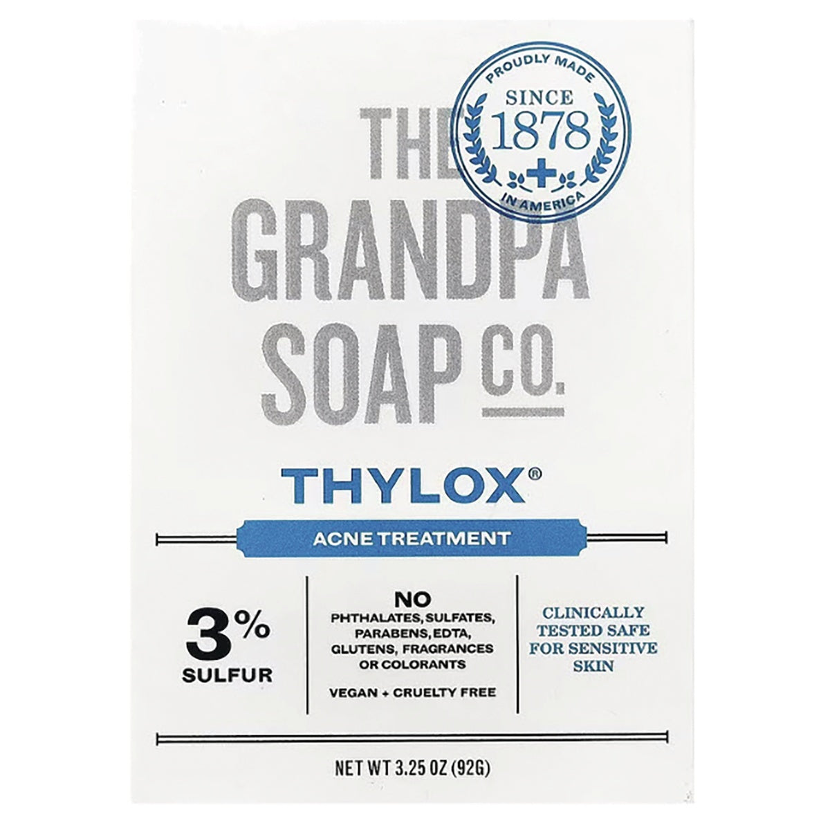 GP016 | The Grandpa Soap Co. ThylOx acne treatment box and bar soap, 3% sulfur, face and body