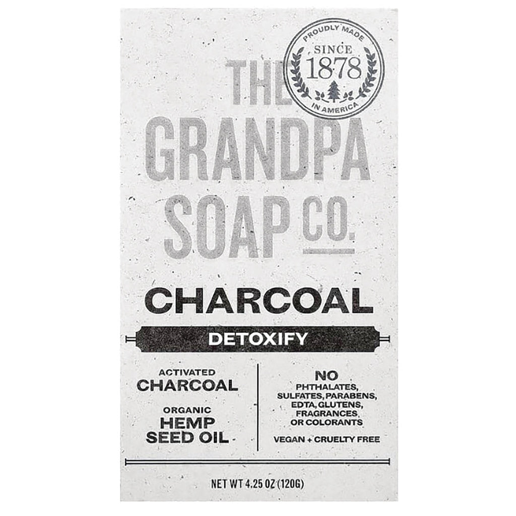 GP029 | The Grandpa Soap Co charcoal detoxify face and body bar with box and embossed charcoal soap bar - Thumbnail