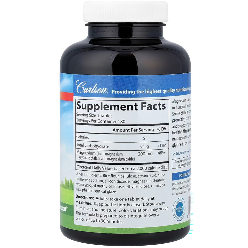 CSN314 | back label showing Supplement Facts panel listing Serving Size 1 Tablet, Magnesium 200 mg and other ingredients - Thumbnail