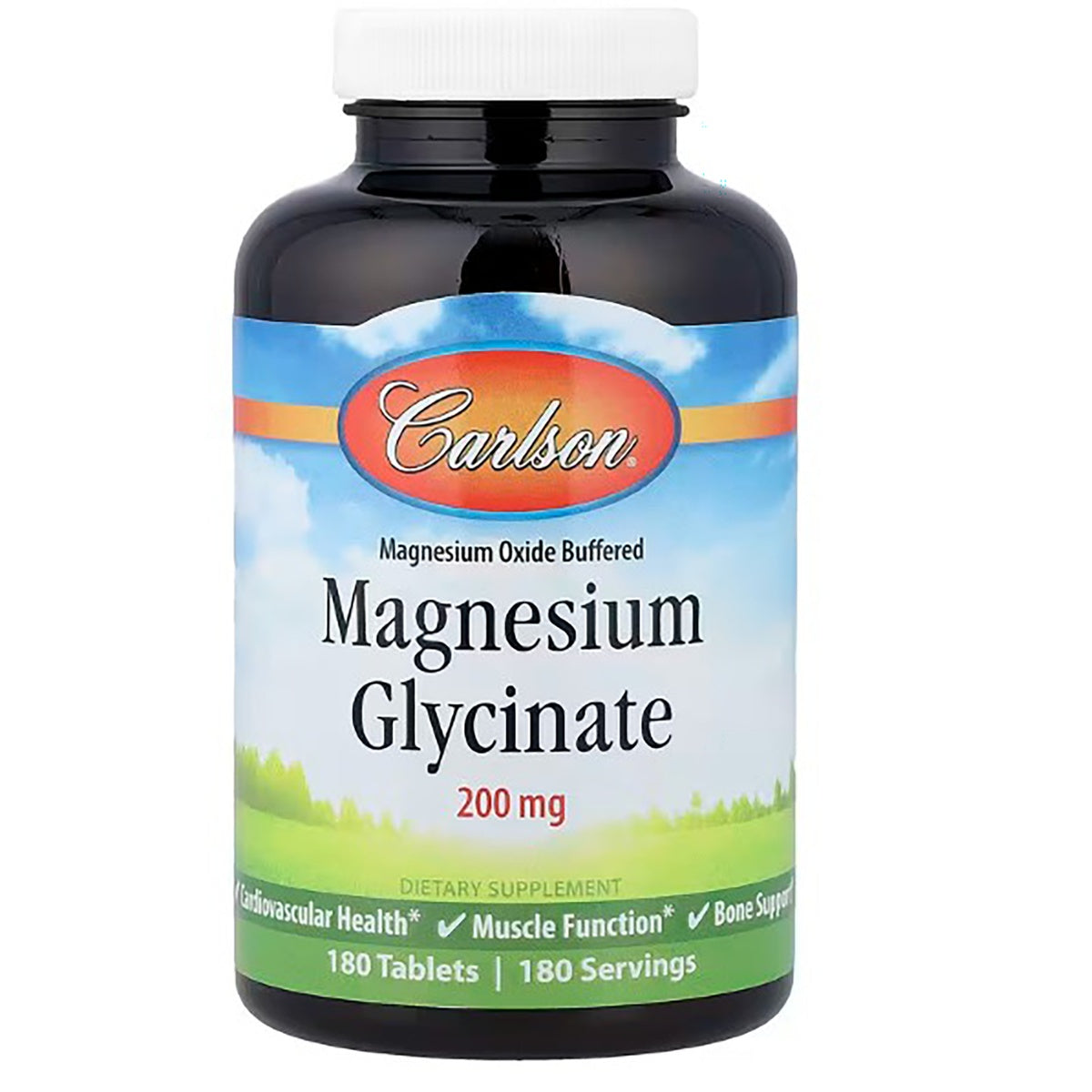 CSN314 | Carlson Chelated Magnesium Glycinate 200 mg dietary supplement bottle front label