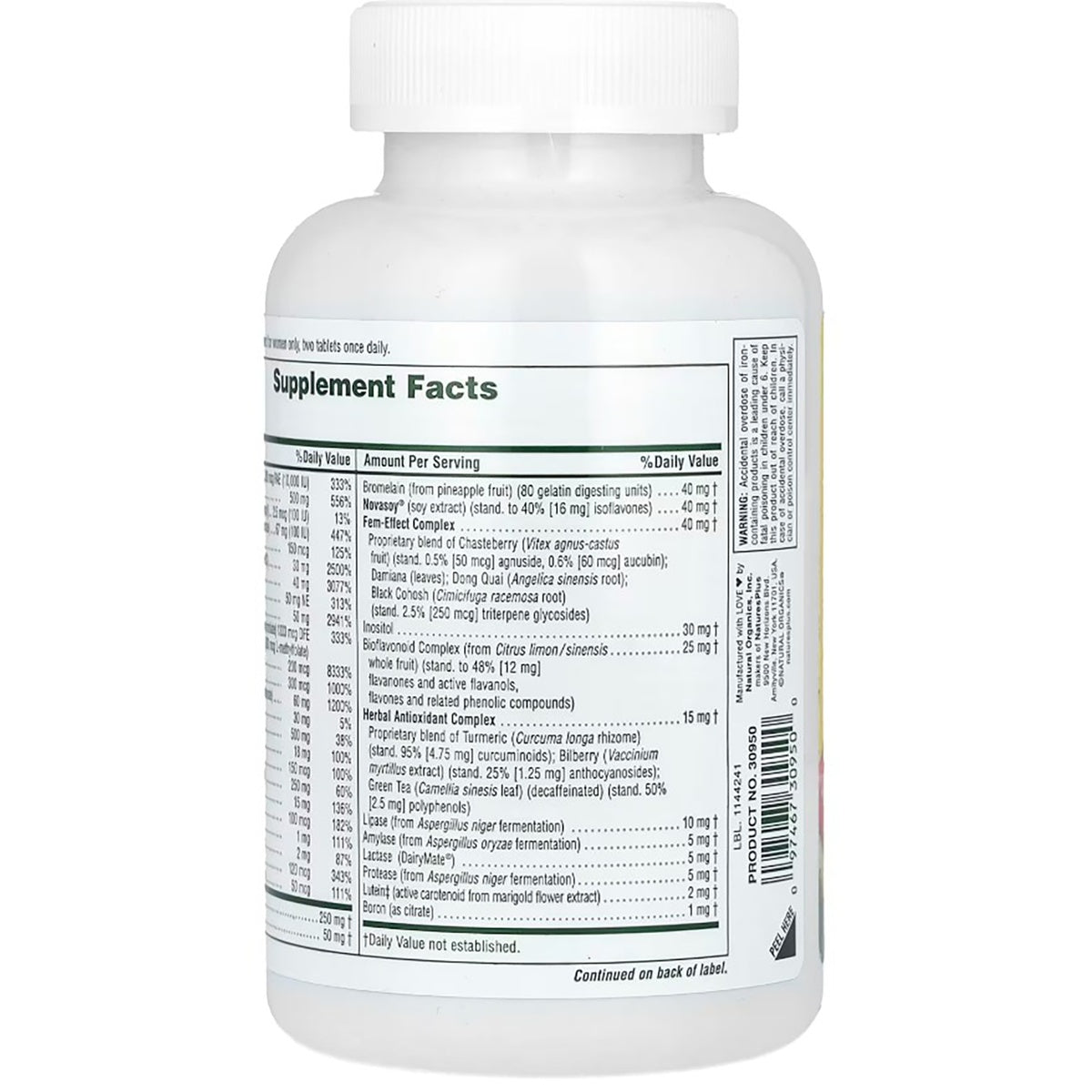 NTP249 | Supplement Facts panel on a white bottle of dietary supplement