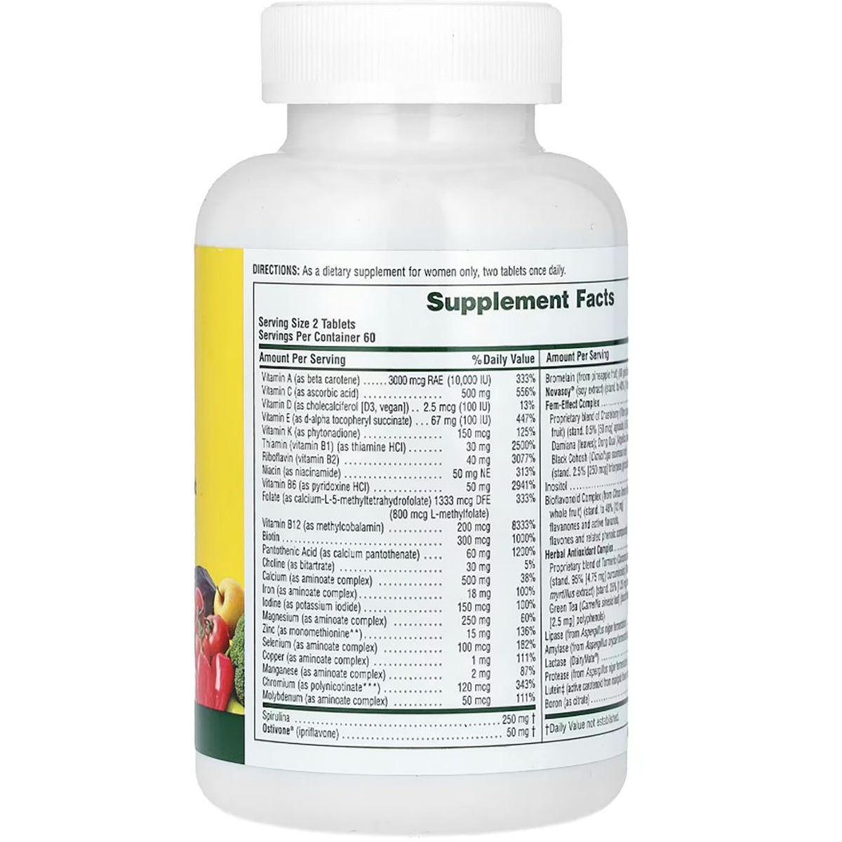 NTP249 | Supplement Facts label on a women’s dietary supplement bottle