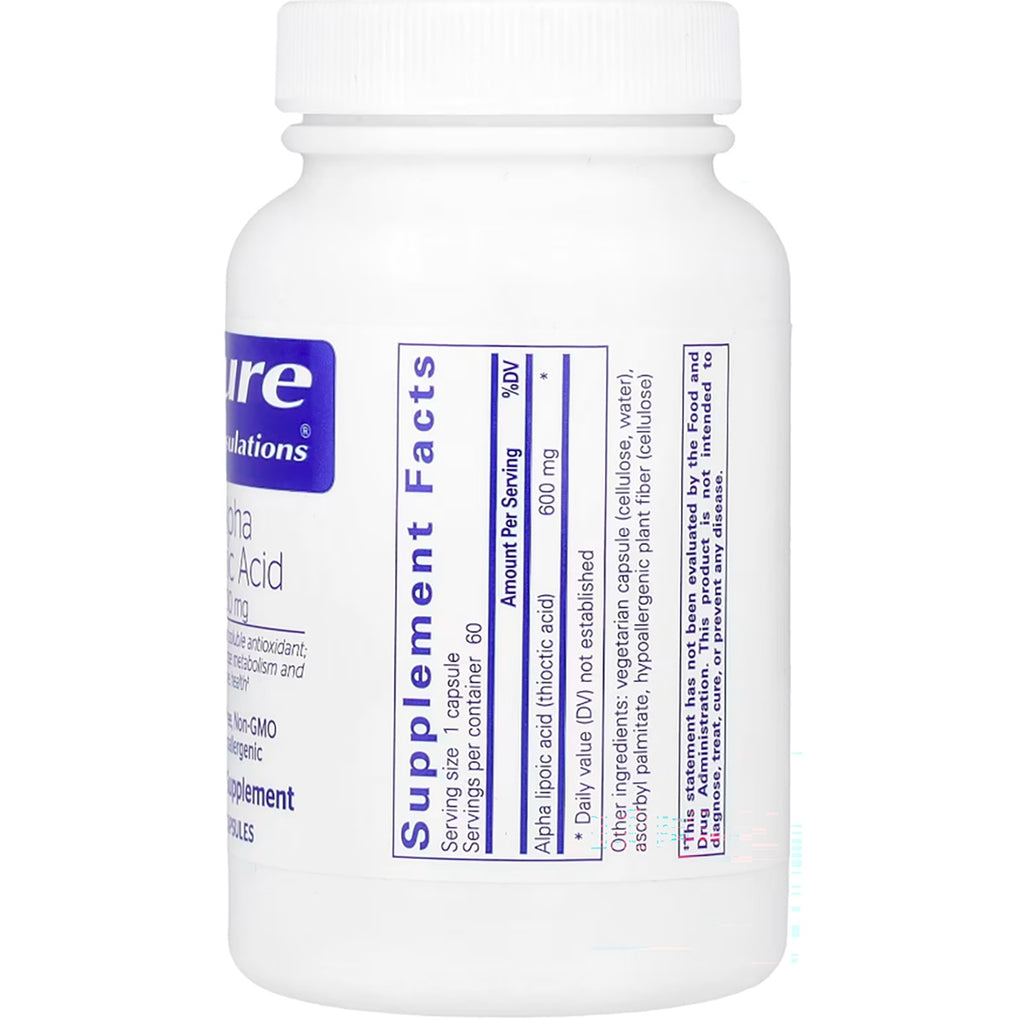 PRN115 | Bottle of Alpha Lipoic Acid supplement showing the Supplement Facts panel - Thumbnail