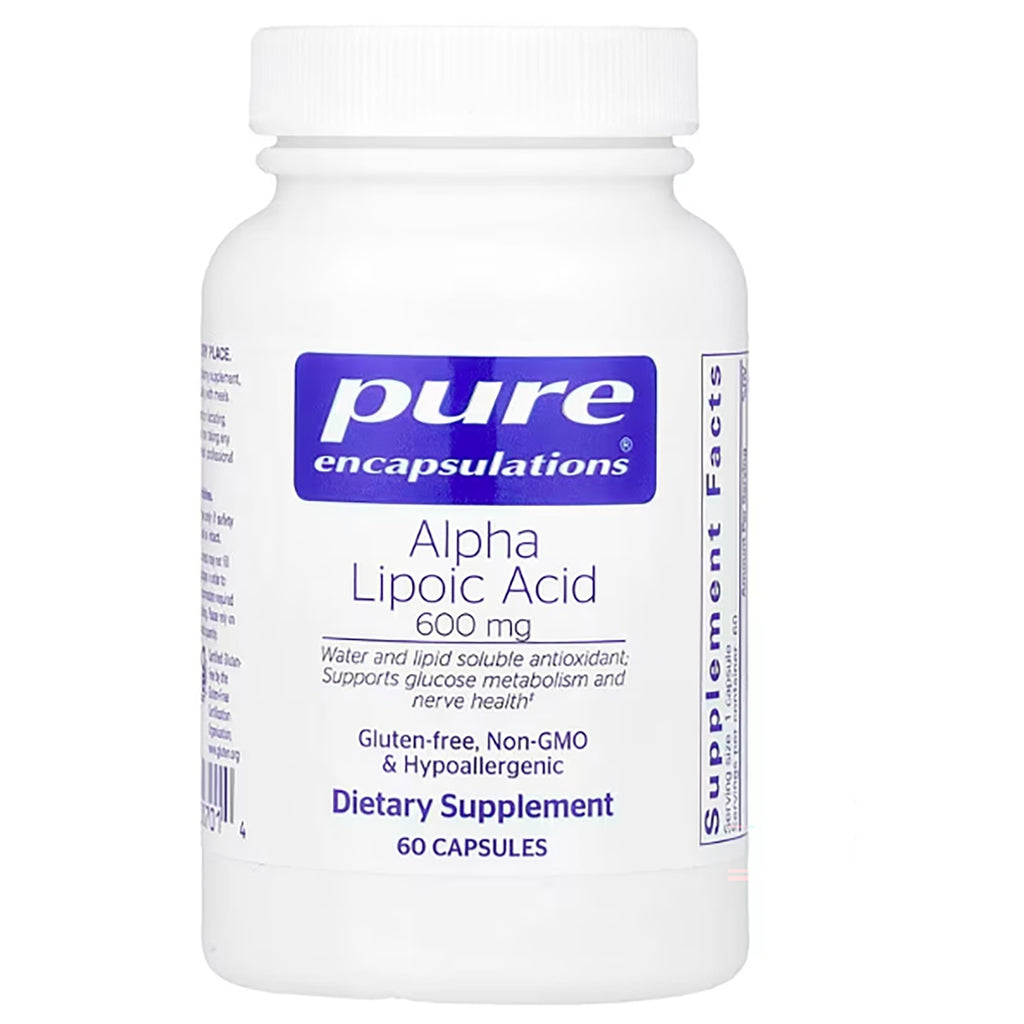 PRN115 | Pure Encapsulations Alpha Lipoic Acid 600 mg white supplement bottle labeled 60 capsules - Thumbnail