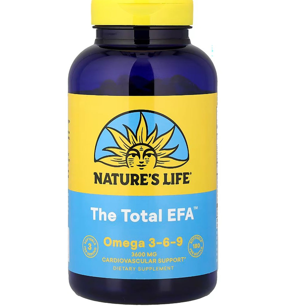 HS029 | Blue Nature's Life The Total EFA bottle labeled Omega 3-6-9 fish · flax · borage, 180 softgels 1200 mg - Thumbnail