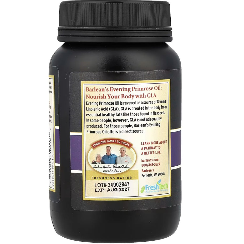 BAR044 | Barlean's Evening Primrose Oil bottle with freshness dating and label details - Thumbnail