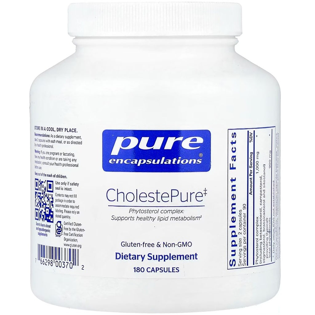 PRN165 | White jar of Pure Encapsulations CholestePure dietary supplement 180 capsules front view - Thumbnail