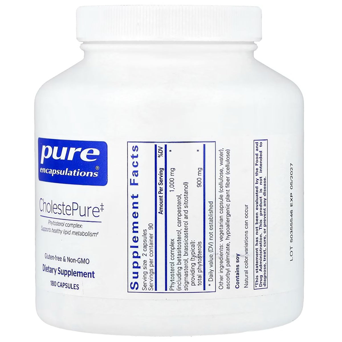 PRN165 | Pure Encapsulations CholestePure supplement bottle with supplement facts label