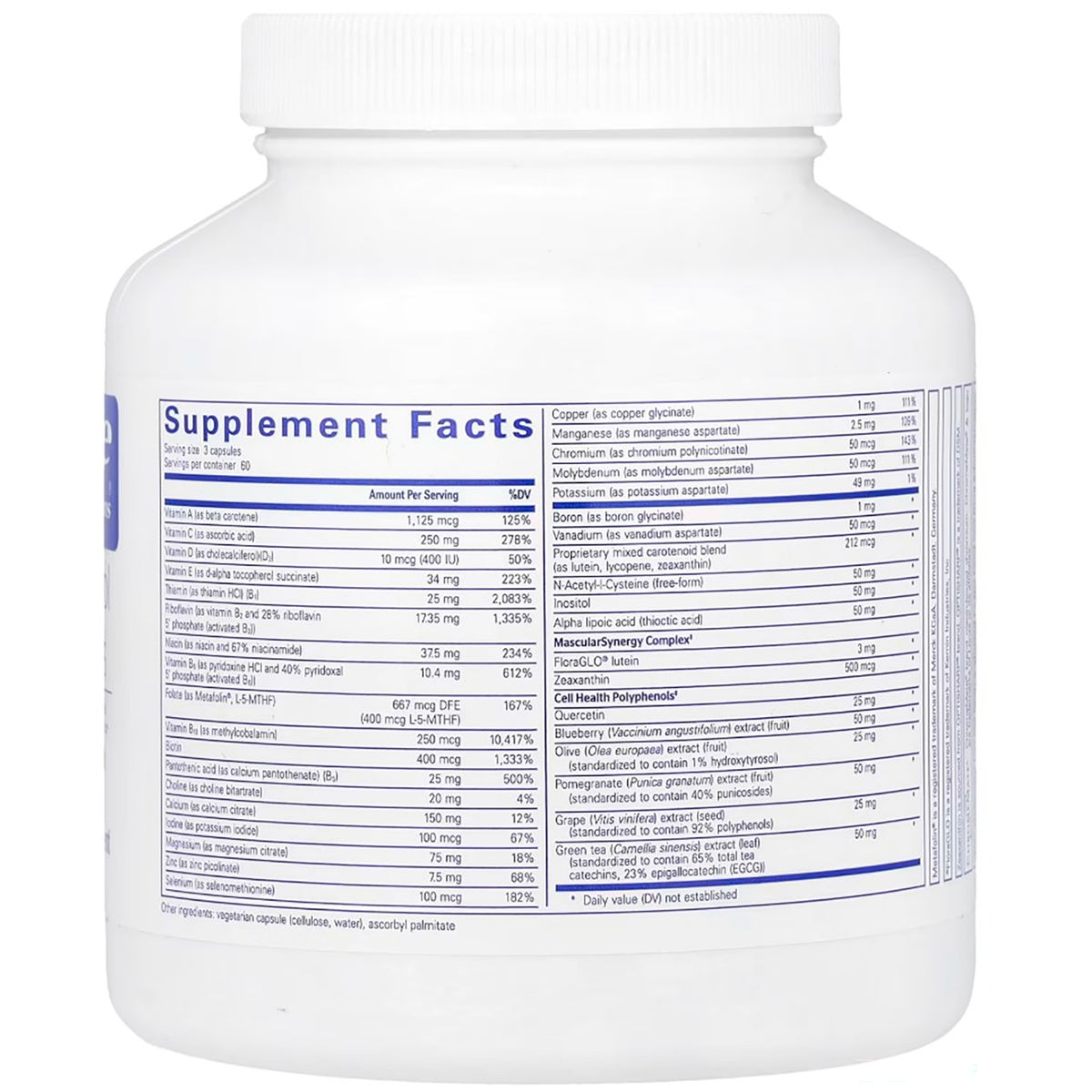 PRN051 | Supplement Facts panel on a white bottle of capsules