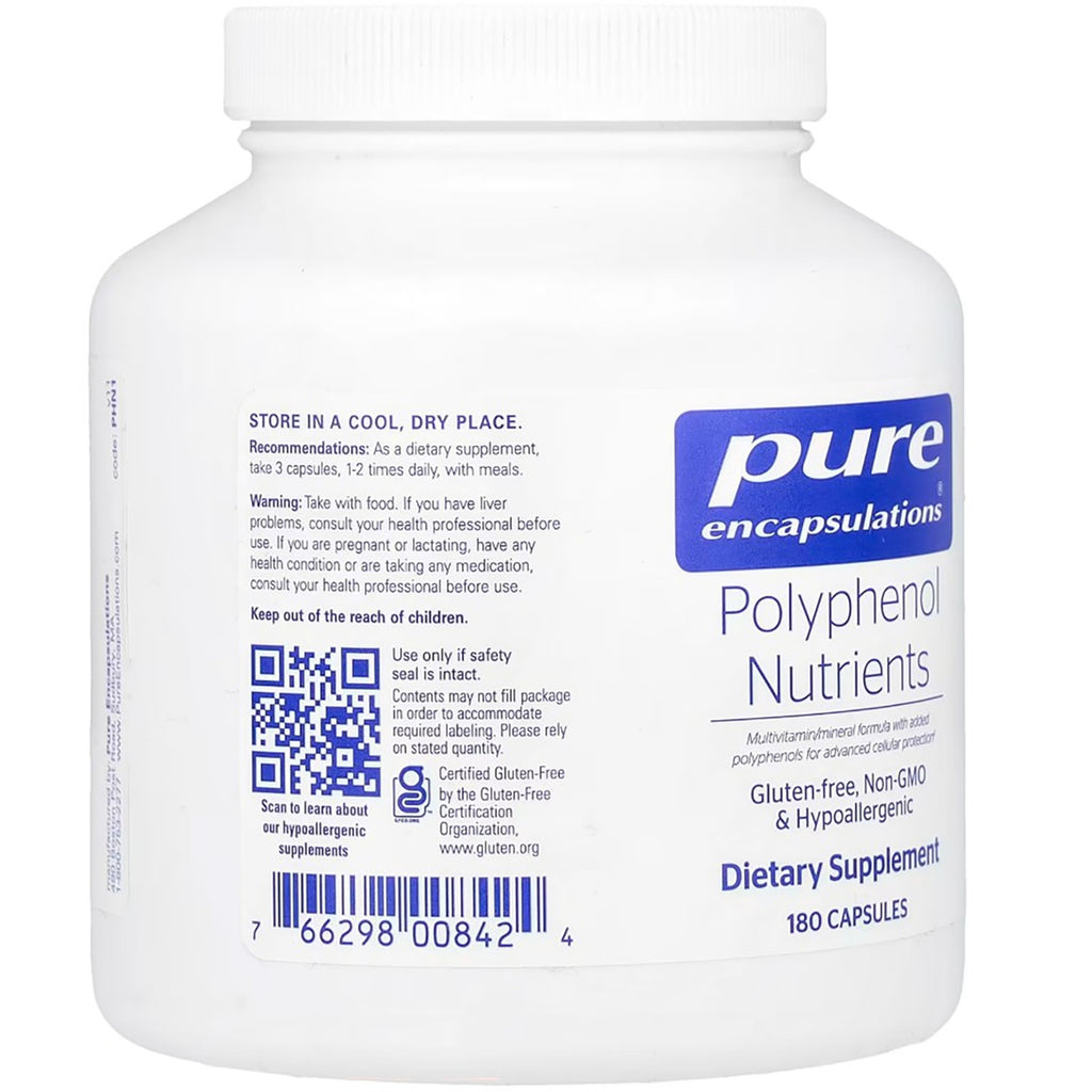 PRN051 | Pure Encapsulations Polyphenol Nutrients bottle, 180 capsules, with supplement facts and QR code - Thumbnail