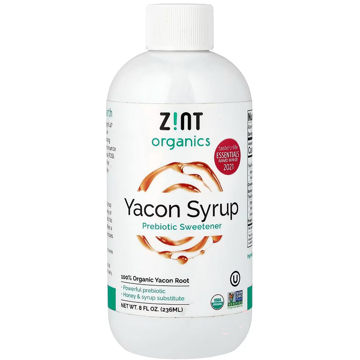 ZIN017 | Zint Organic Yacon Syrup bottle, Prebiotic Sweetener, 8 fl oz, USDA Organic, Non-GMO