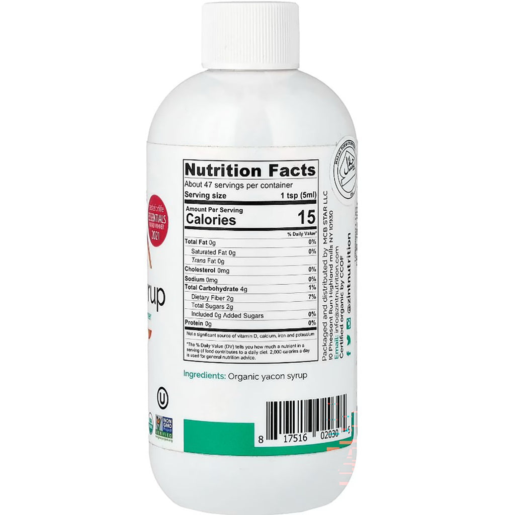 ZIN017 | Organic yacon syrup bottle with nutrition facts and ingredients label - Thumbnail