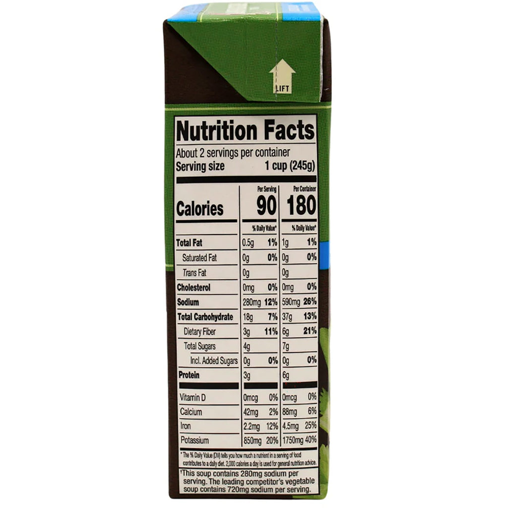 DMD014 | Back of soup carton showing Nutrition Facts and sodium comparison - Thumbnail
