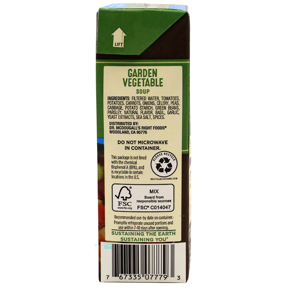 DMD014 | Back of Garden Vegetable Soup carton with ingredients, recycling, and barcode - Thumbnail