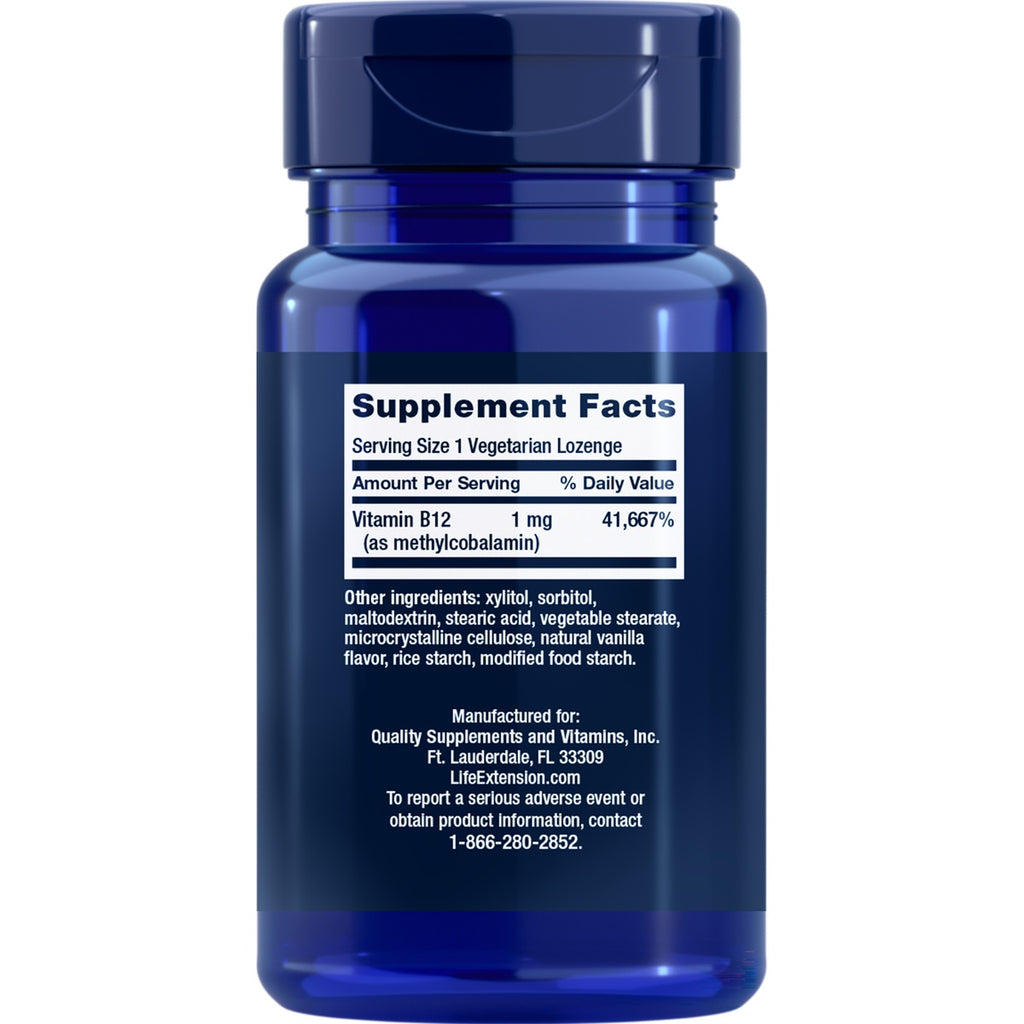 LE339 | Back label showing Supplement Facts for Vitamin B12 lozenge - Thumbnail