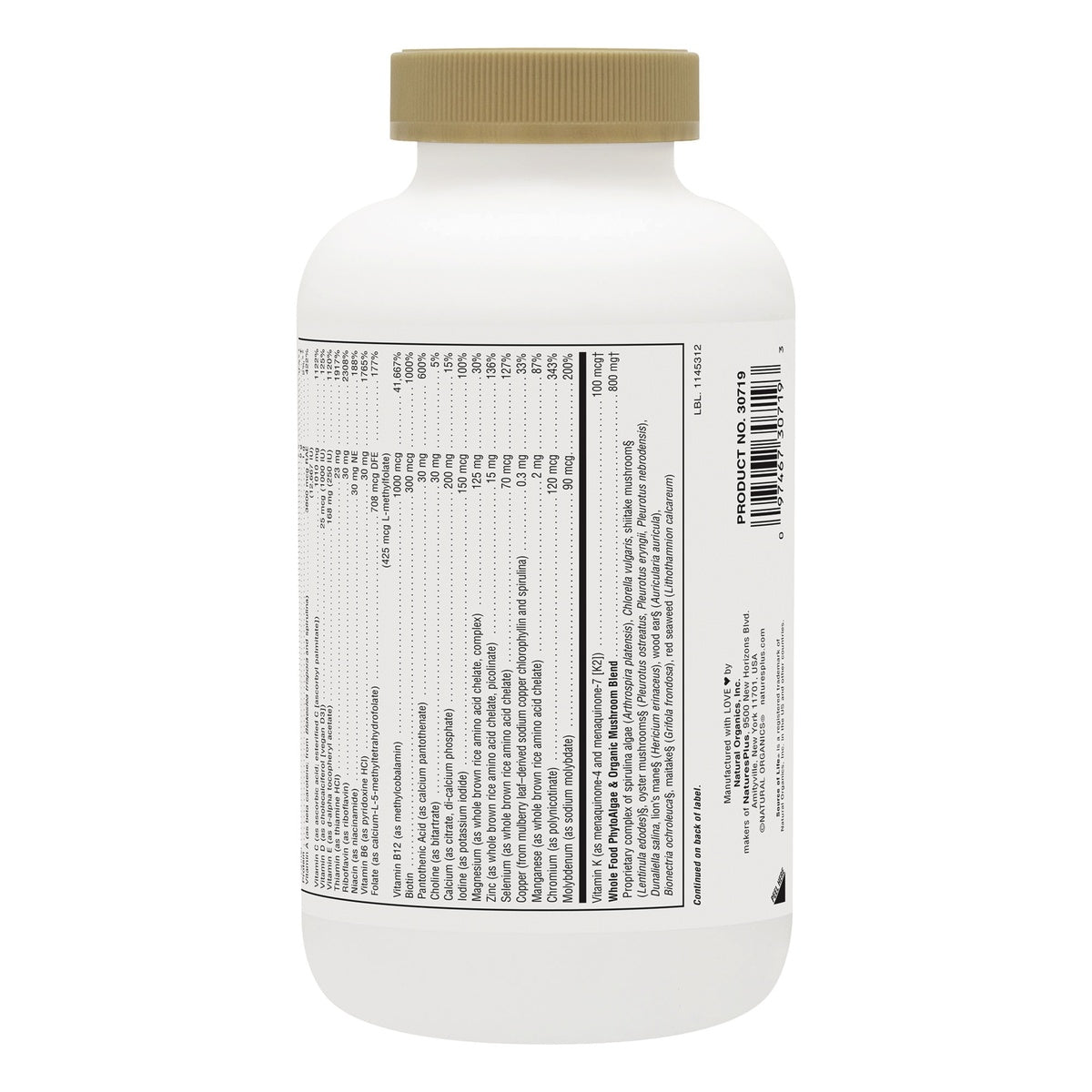 NTP200 | Back of supplement bottle featuring second half of Supplement Facts box