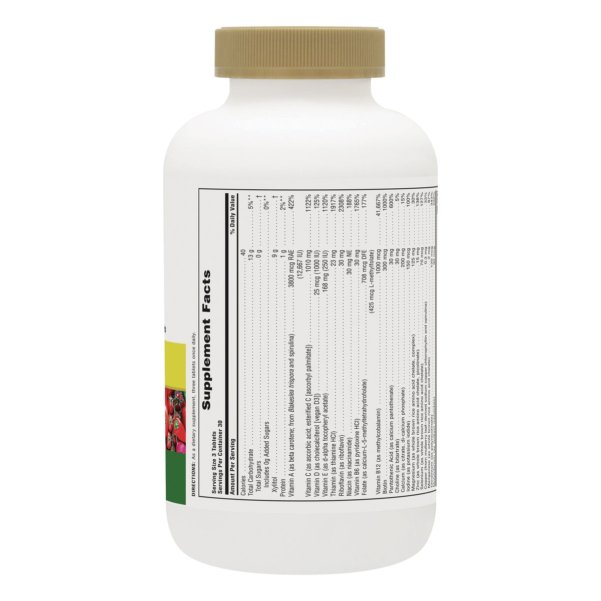 NTP200 | Back of supplement bottle featuring first half of Supplement Facts box