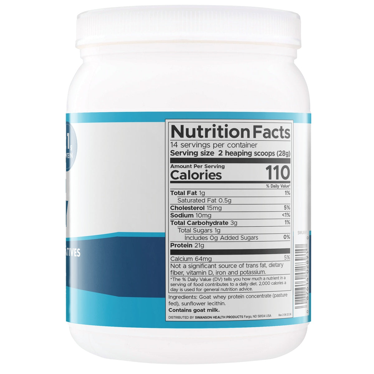 SWU891 | Back label with supplement facts and serving information