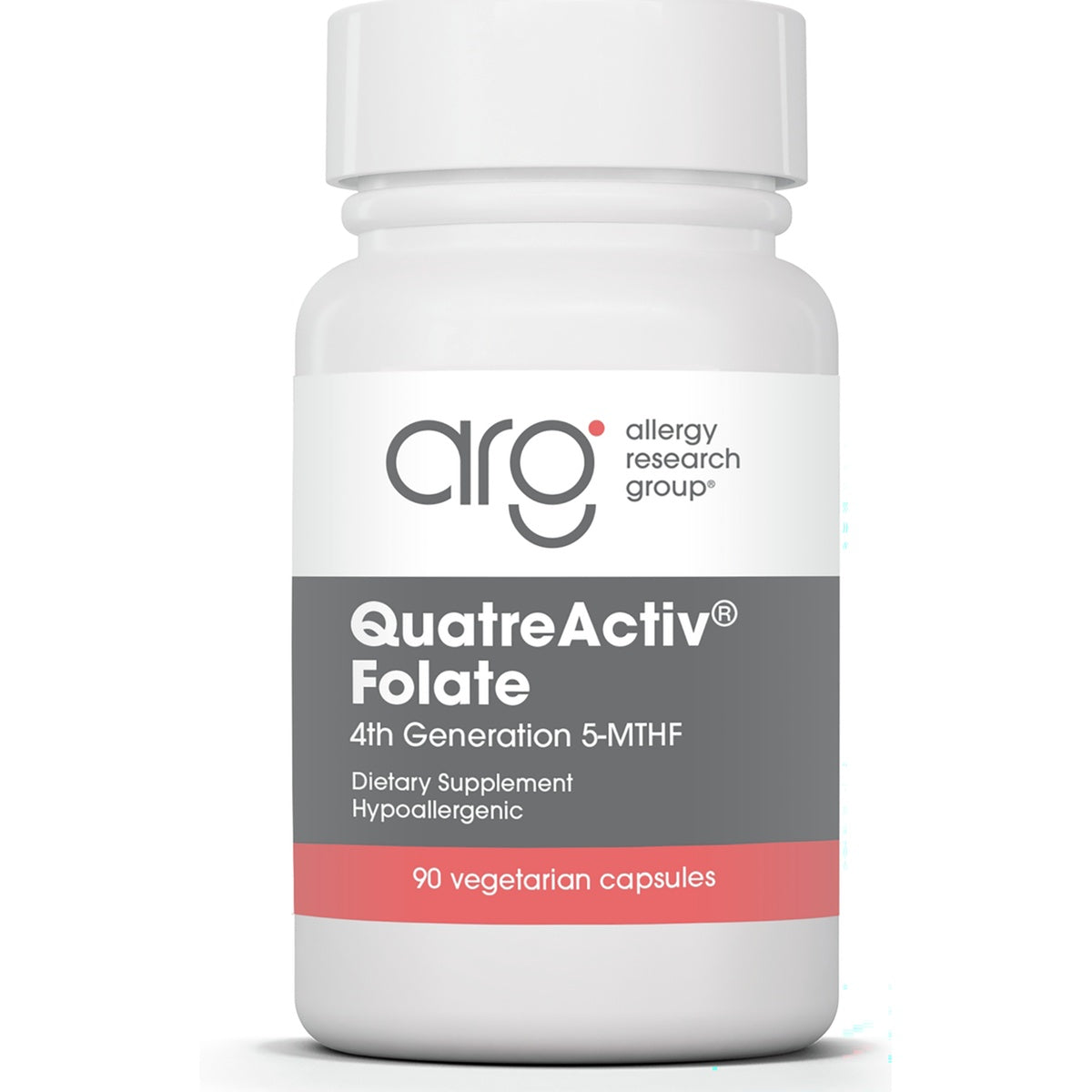 ARG090 | QuatreActiv Folate bottle labeled 4th Generation 5-MTHF hypoallergenic 90 vegetarian capsules