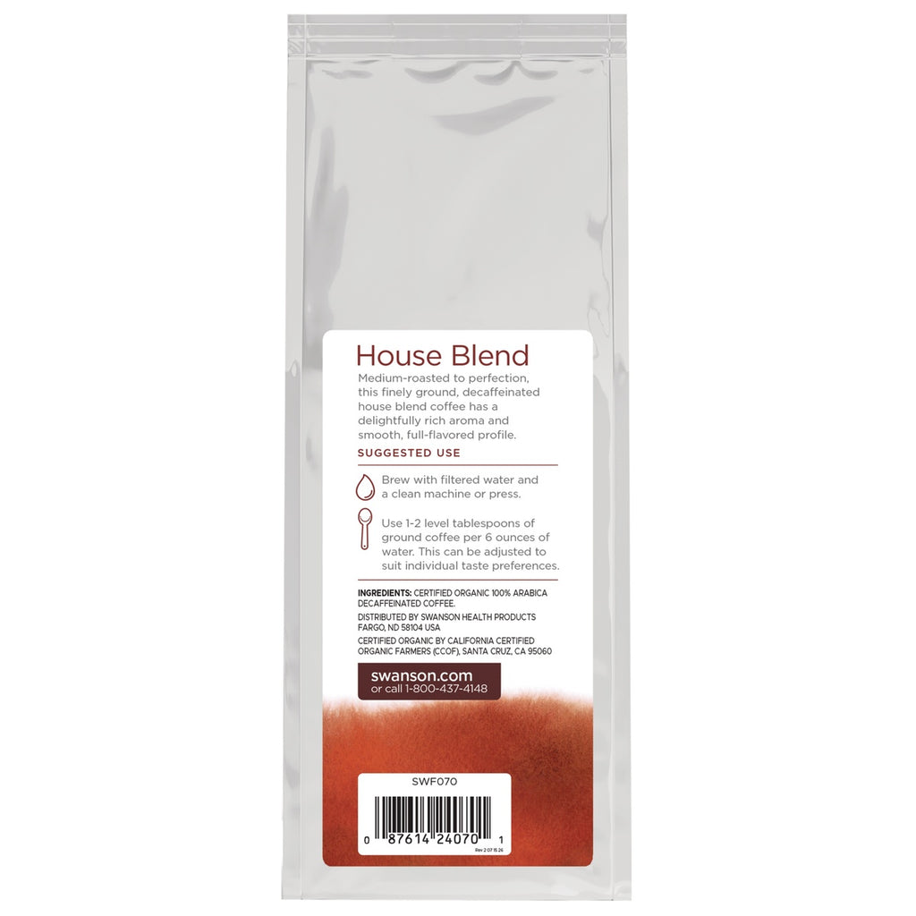 SWF070 | Back of House Blend decaf ground coffee bag with suggested use panel and barcode - Thumbnail