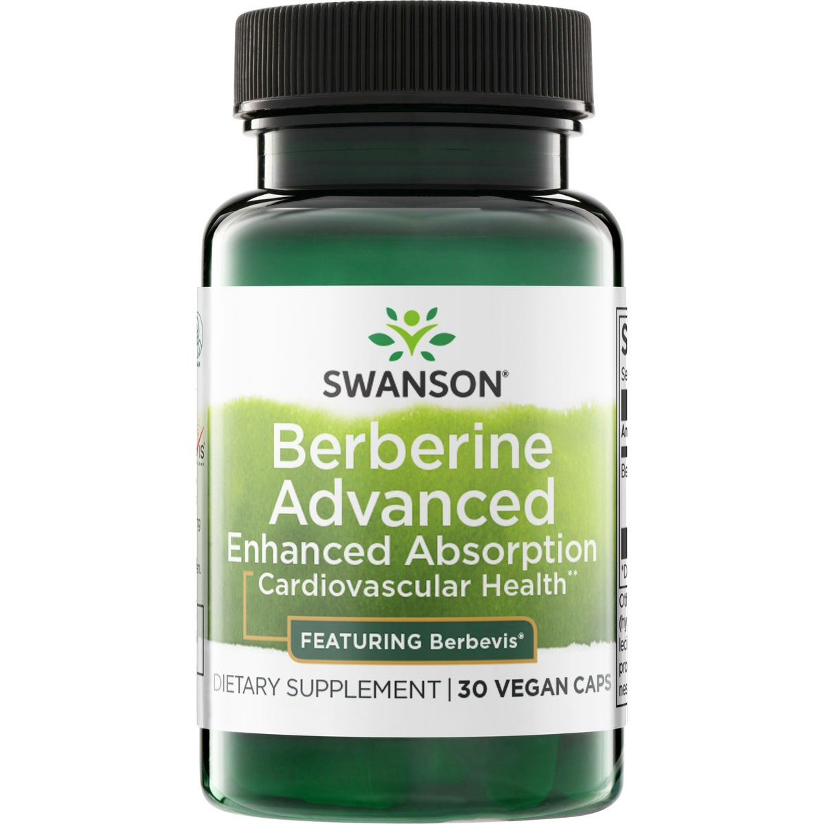 SW1864 | Swanson Berberine Advanced, Enhanced Absorption, dietary supplement bottle, 30 vegan caps