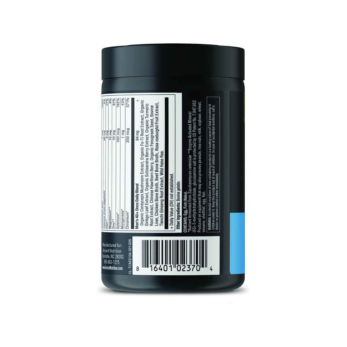 ATN055 | Back label of Ancient Nutrition Men's 40+ Once Daily Blend supplement bottle