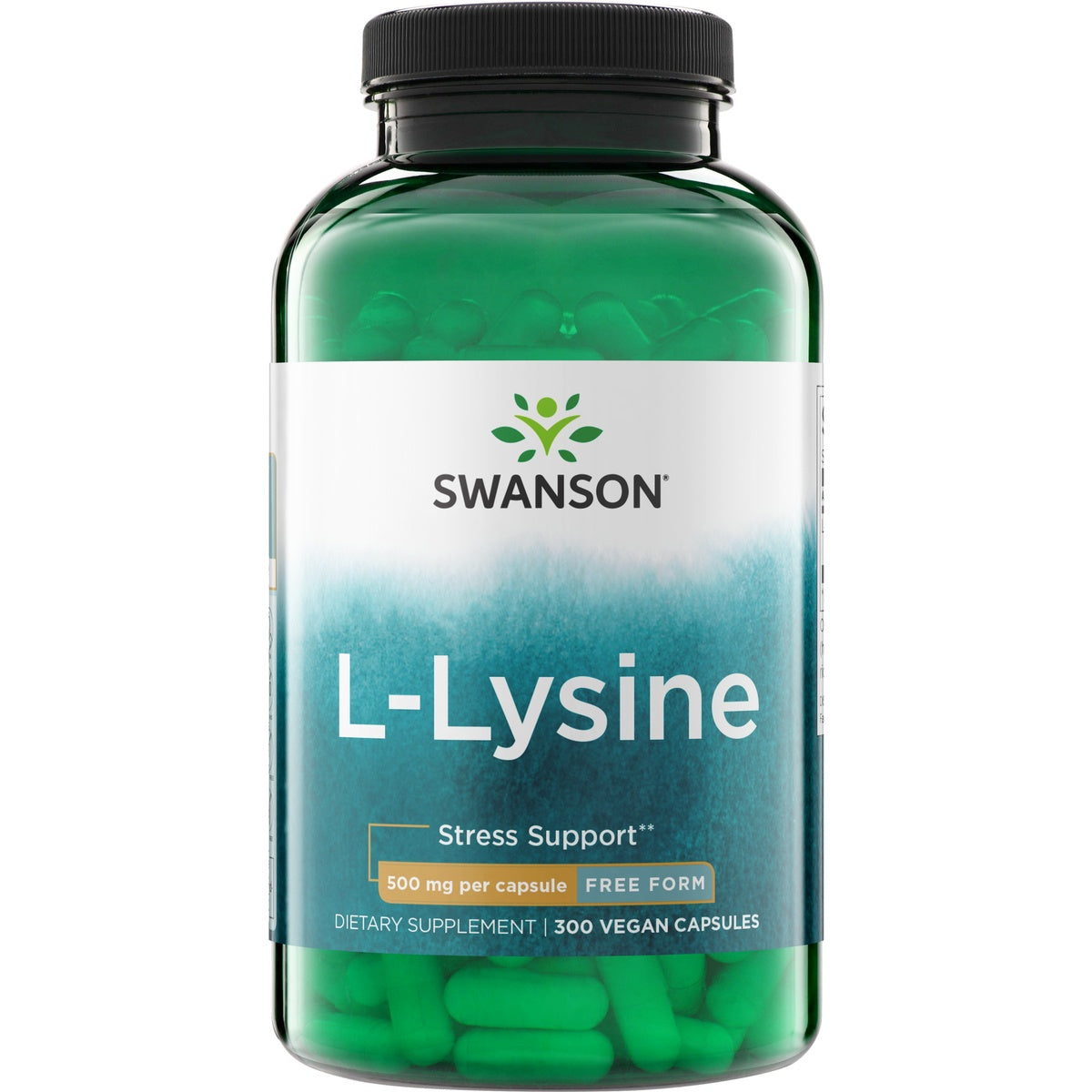 SW269 | Swanson L-Lysine, Stress Support, 500 mg per capsule, Free Form, 300 capsules, front of bottle