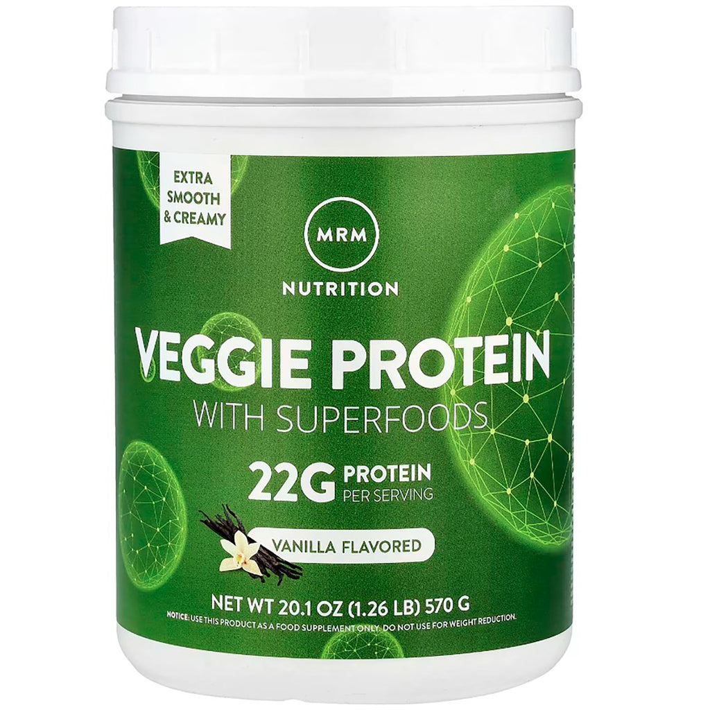 MRM017 | Green tub of MRM Nutrition Veggie Protein with Superfoods vanilla dietary supplement, front view - Thumbnail