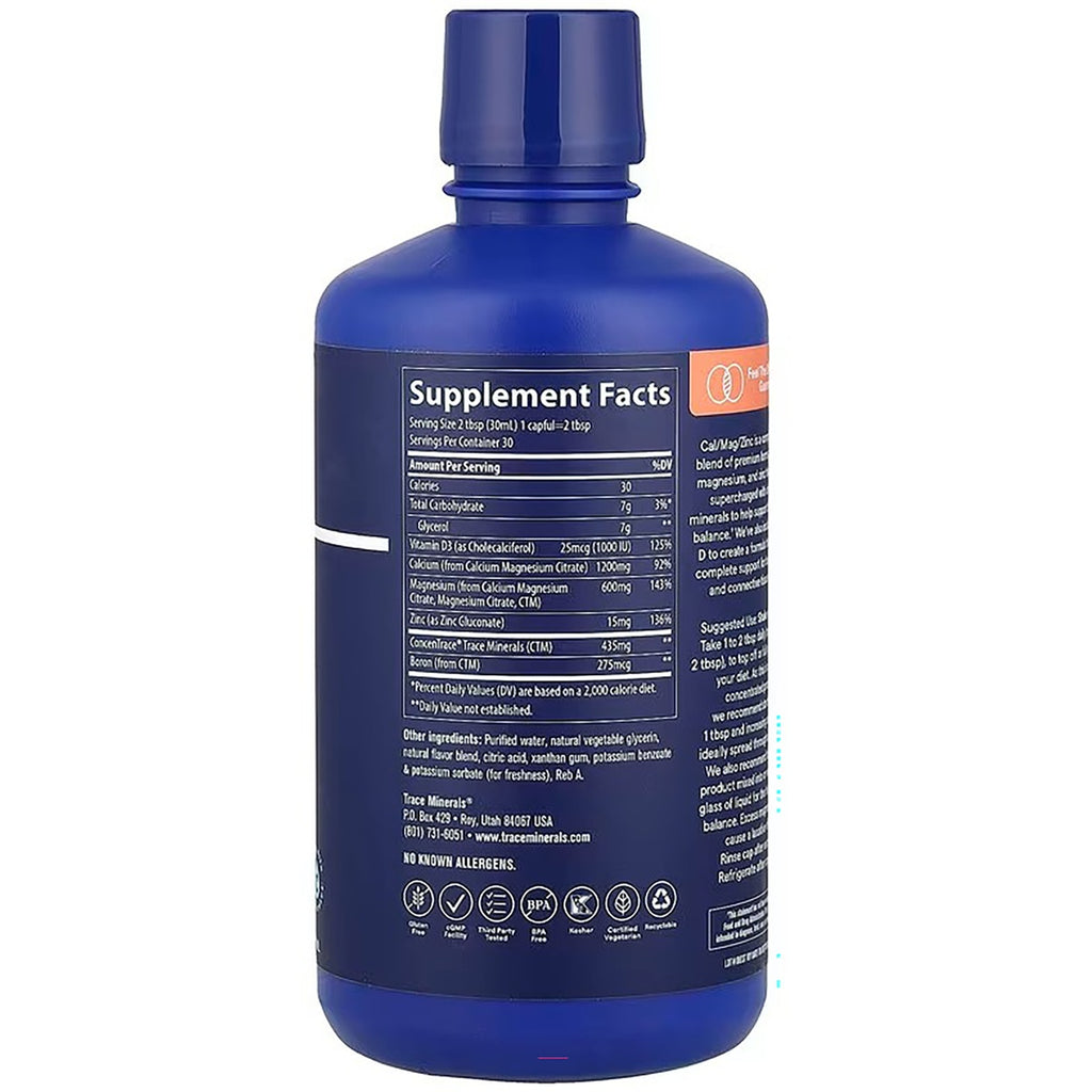TM016 | Supplement Facts panel on back label of blue Trace Minerals liquid supplement bottle - Thumbnail