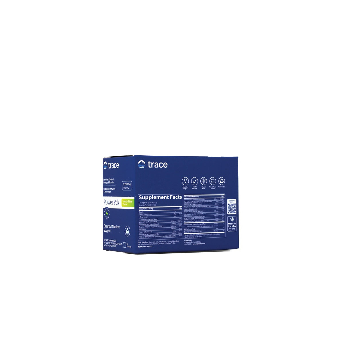 TM013 | Back of Trace Power Pak box showing Supplement Facts panel