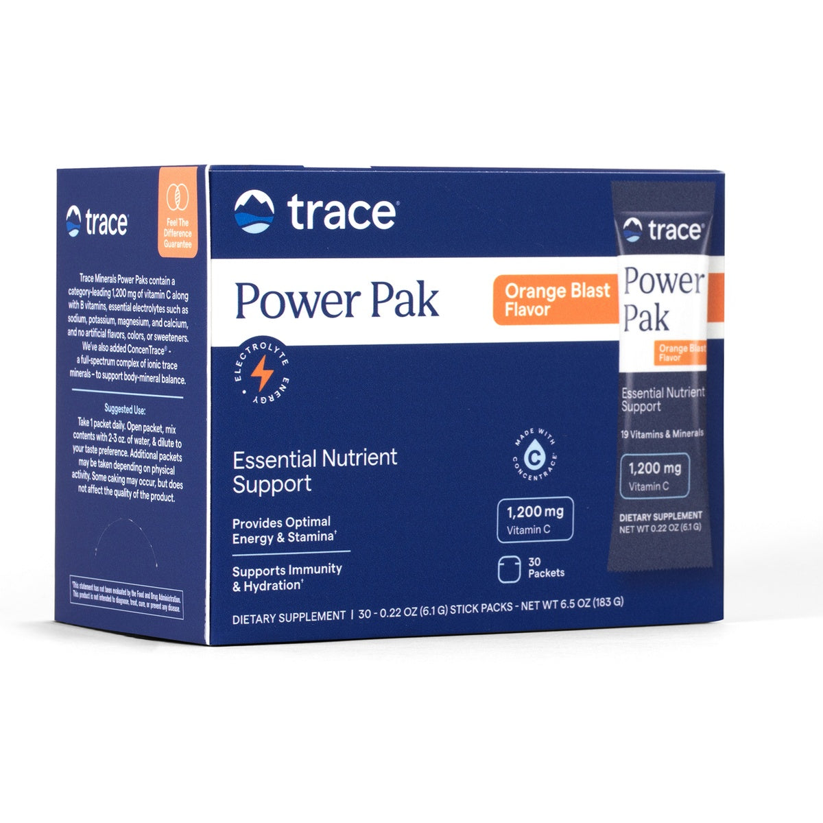 TM014 | Trace Power Pak + Immunity, Grapefruit Flavor, 30 packets, 1,200 mg Vitamin C box front