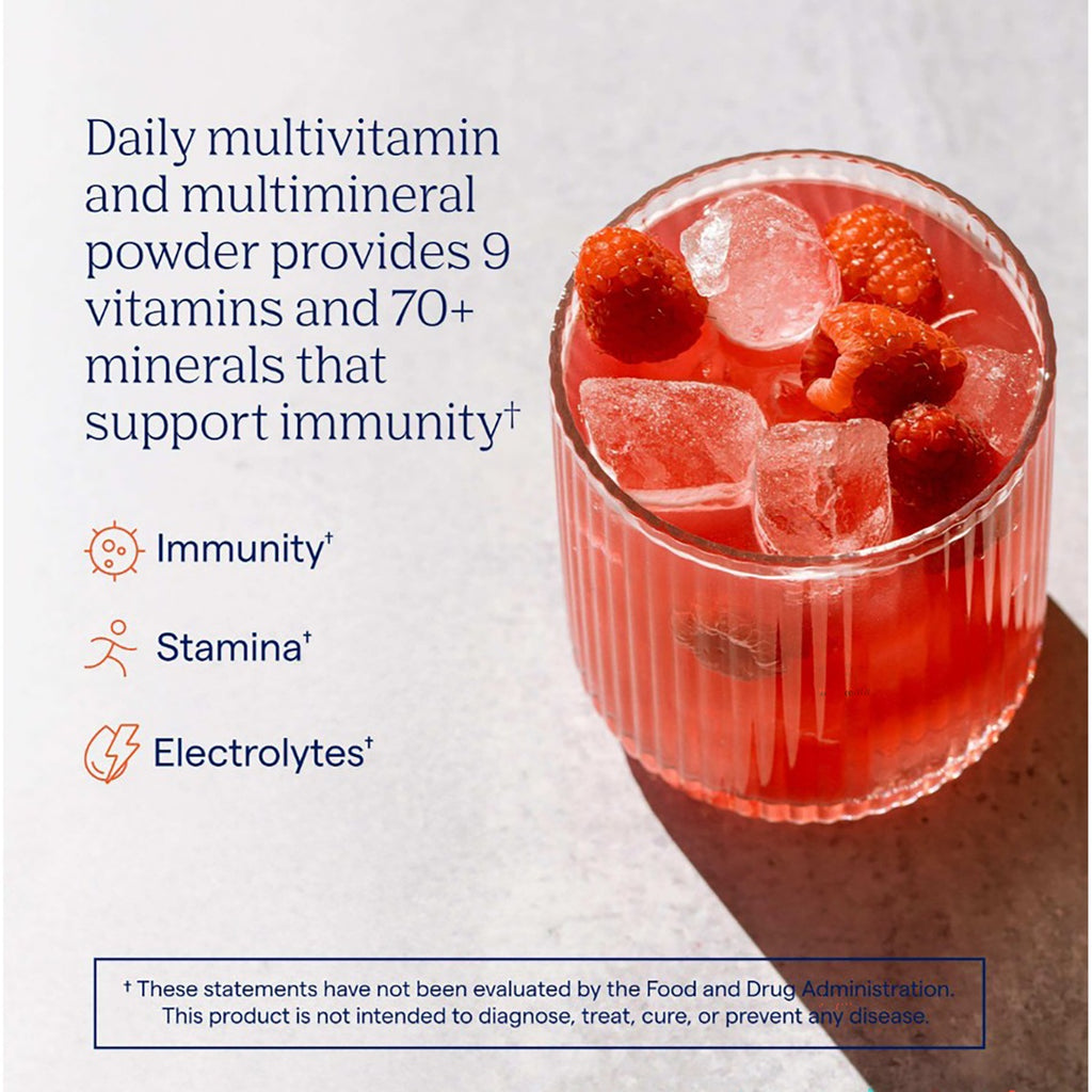 TM021 | Daily multivitamin and multimineral powder with 9 vitamins and 70+ minerals, shown in a berry drink - Thumbnail