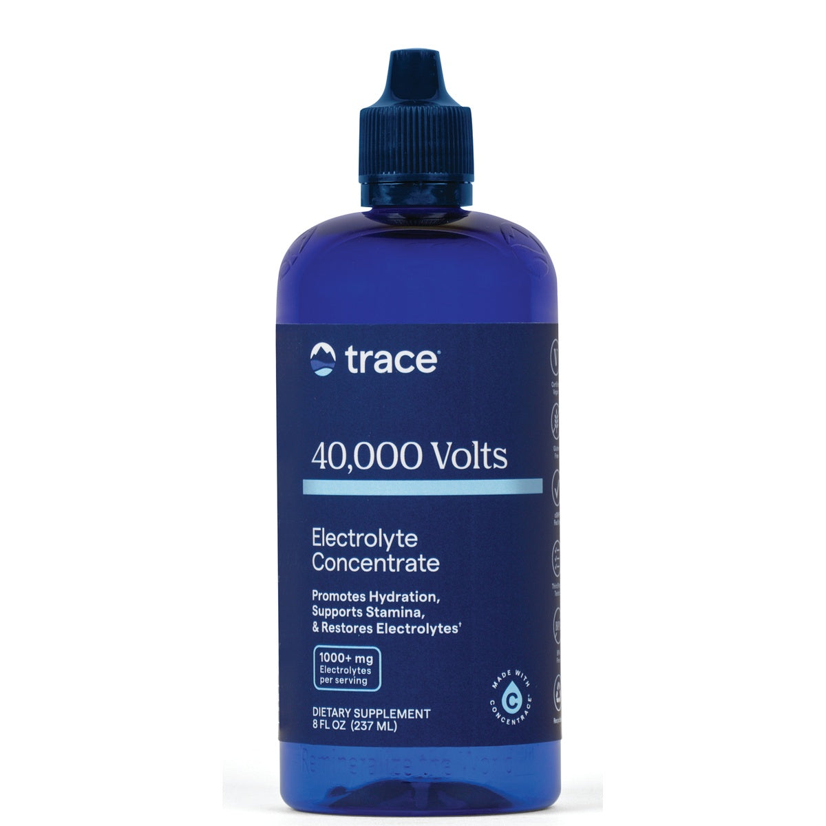 TM032 | Trace 40,000 Volts Electrolyte Concentrate, blue 8 fl oz bottle, front label