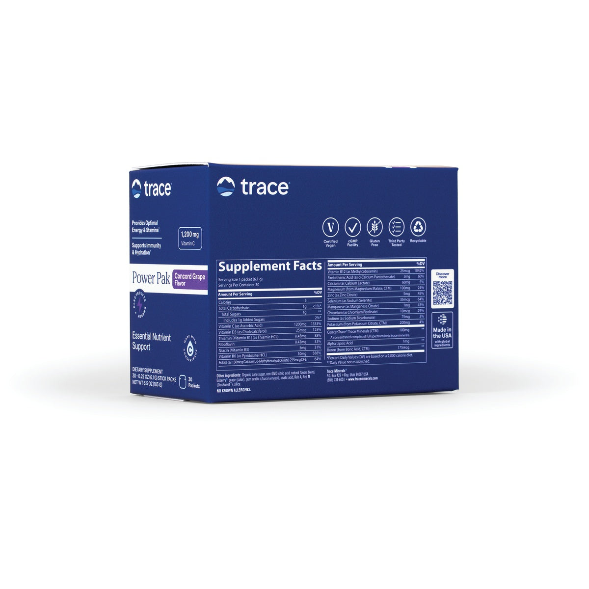 TM019 | Trace Power Pak Concord Grape box back with Supplement Facts panel