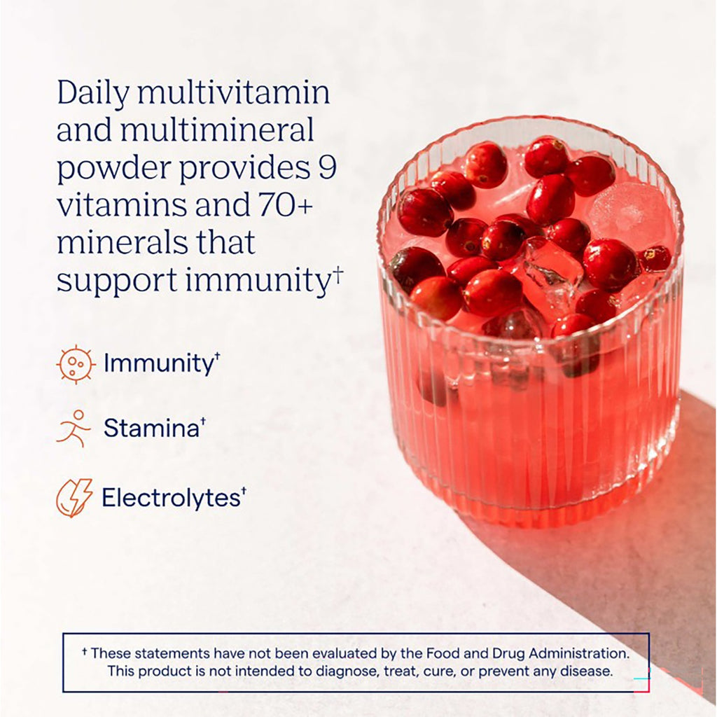 TM020 | Daily multivitamin powder drink with immunity, stamina, and electrolytes benefits shown - Thumbnail