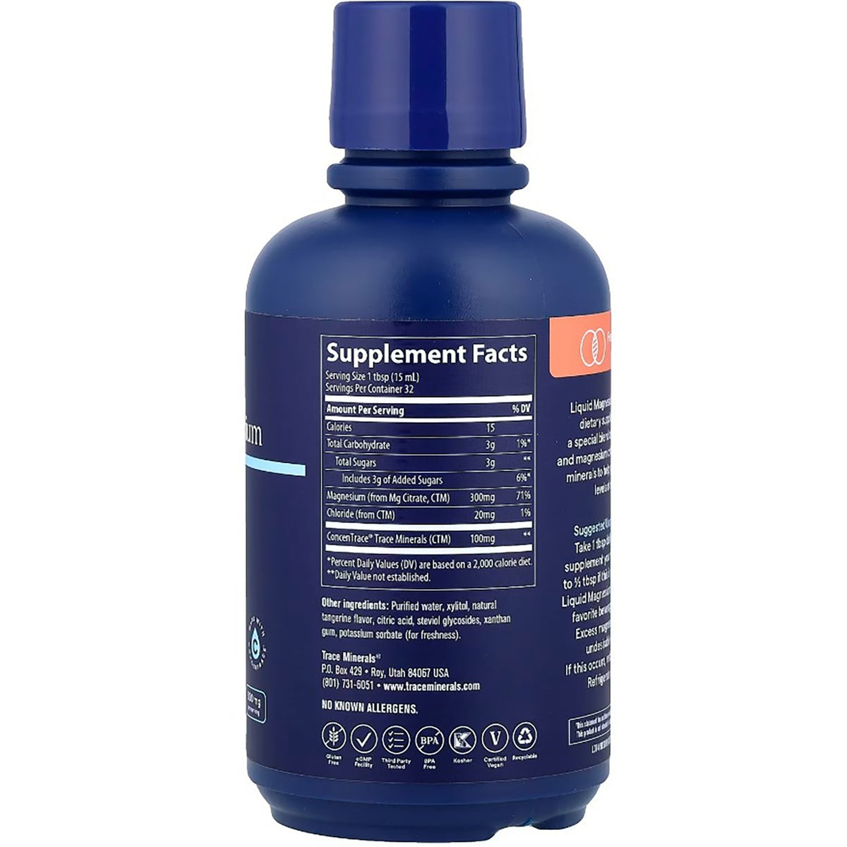 TM053 | Back label with Supplement Facts panel on blue Trace Minerals bottle