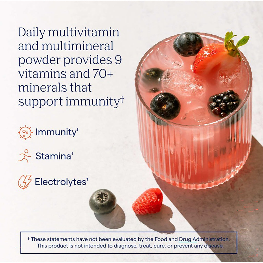 TM119 | Daily multivitamin powder infographic highlighting 9 vitamins, 70+ minerals, and immunity support - Thumbnail