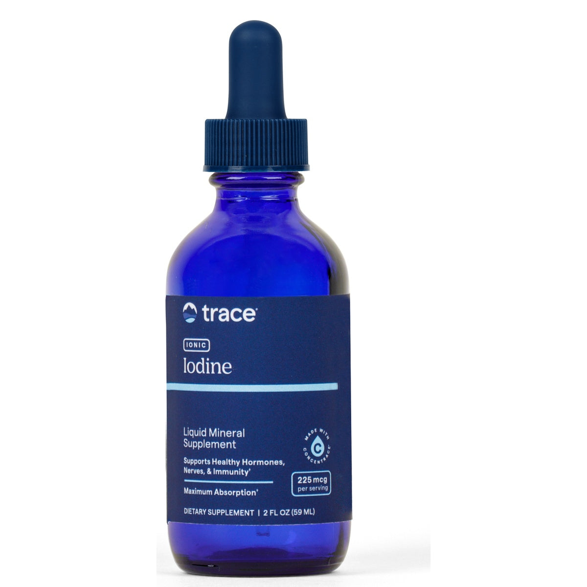 TM083 | Trace Ionic Iodine liquid mineral supplement in blue dropper bottle, 2 fl oz
