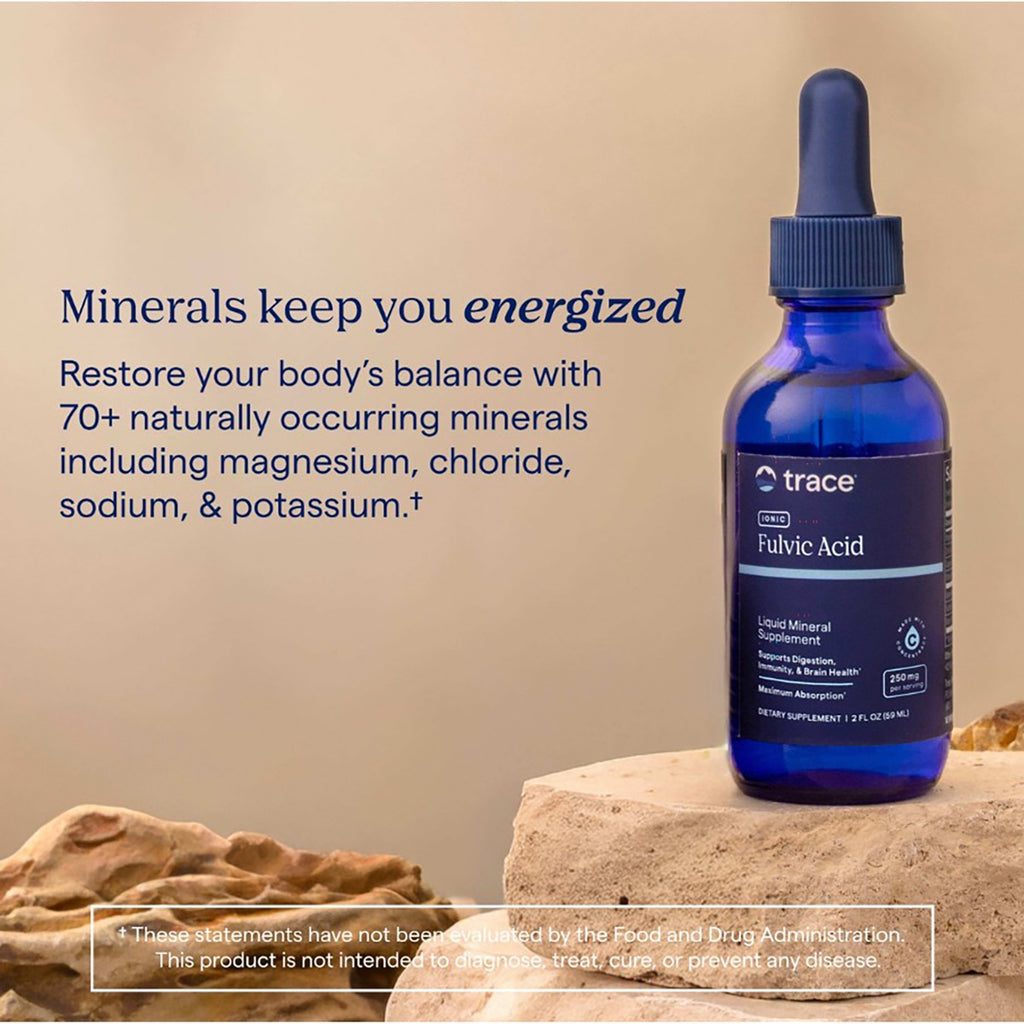 TM126 | Trace Ionic Fulvic Acid liquid mineral supplement bottle with minerals keep you energized text - Thumbnail