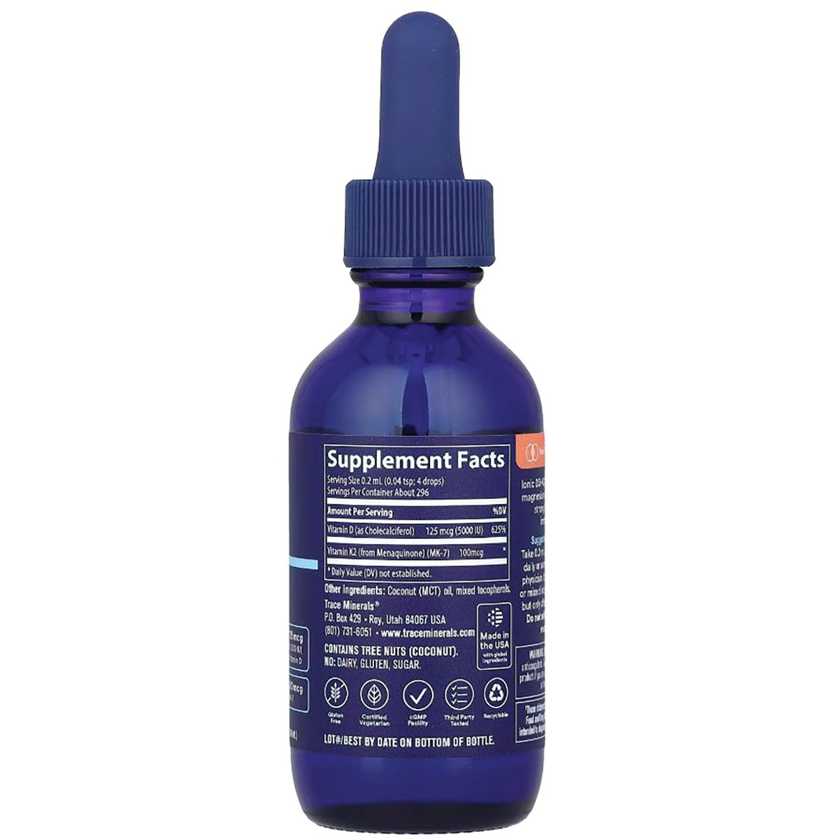 TM130 | Back label with Supplement Facts on blue dropper bottle